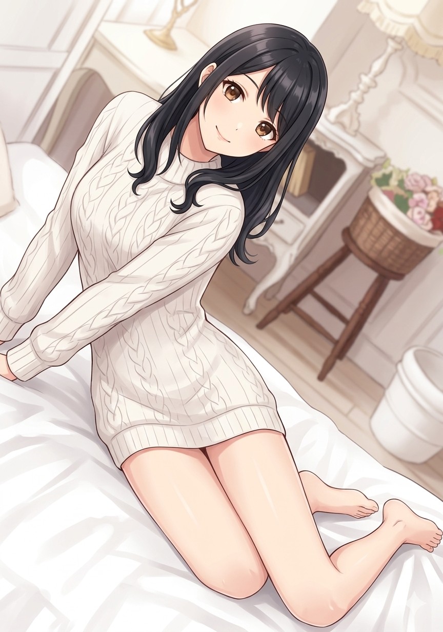 寝そべってウエストのくびれを見せるSラインポーズ