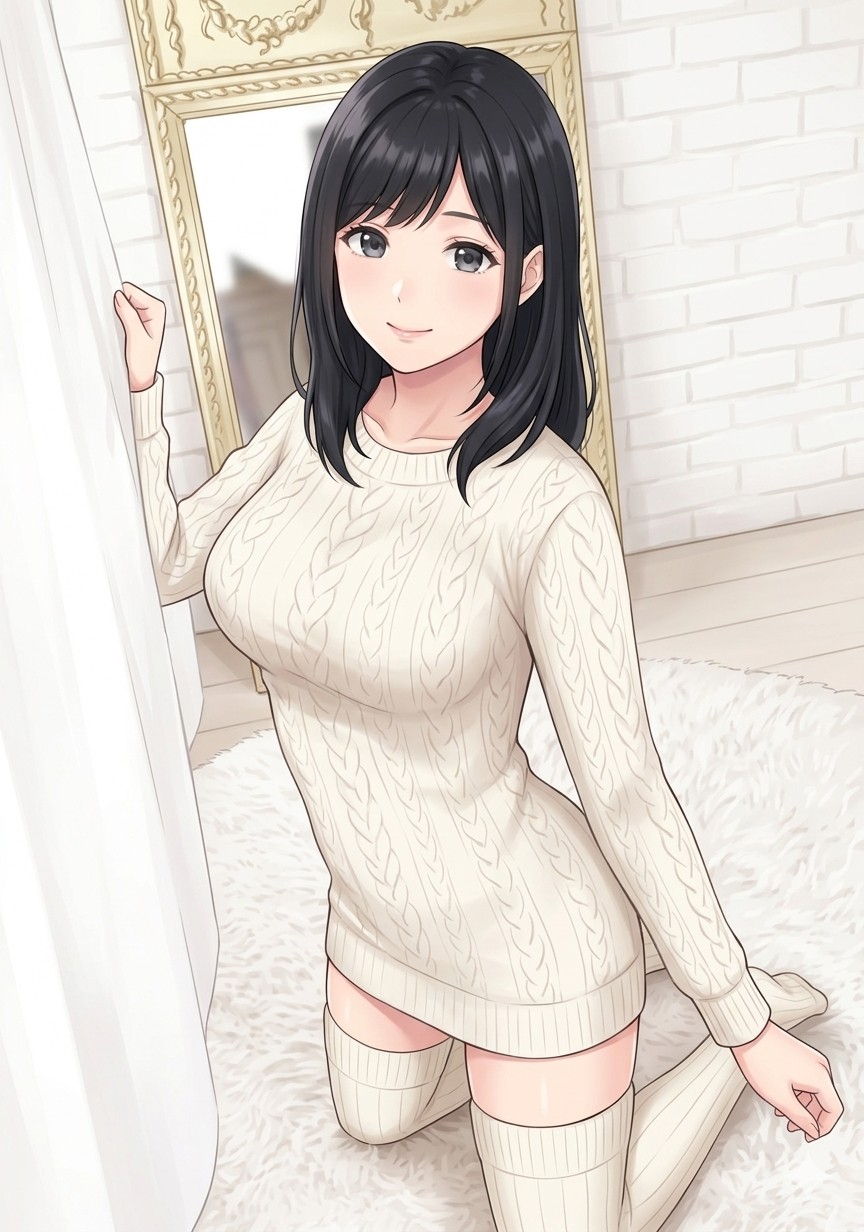ひざ立ち前傾姿勢でデコルテを綺麗に見せるポーズ