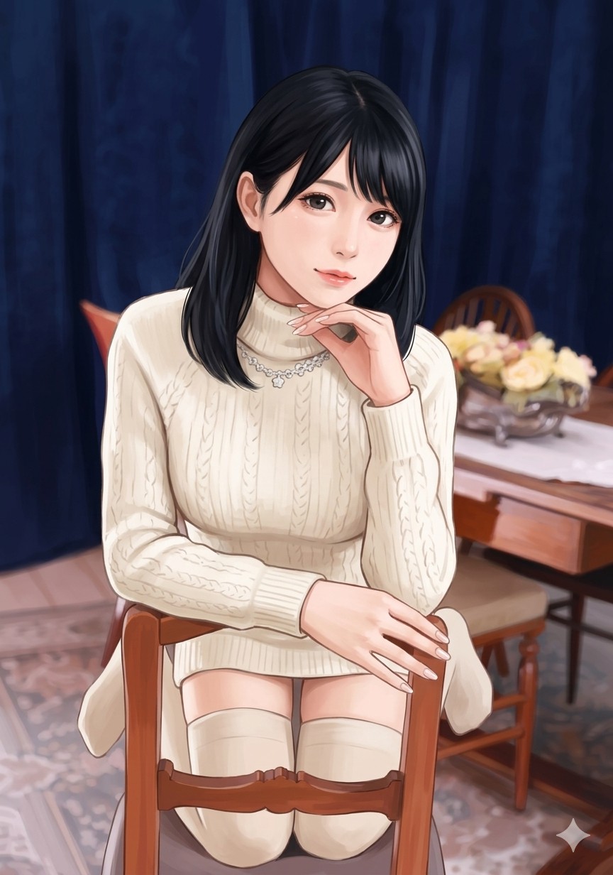 椅子に逆向きに座り背もたれに腕を置くポーズ