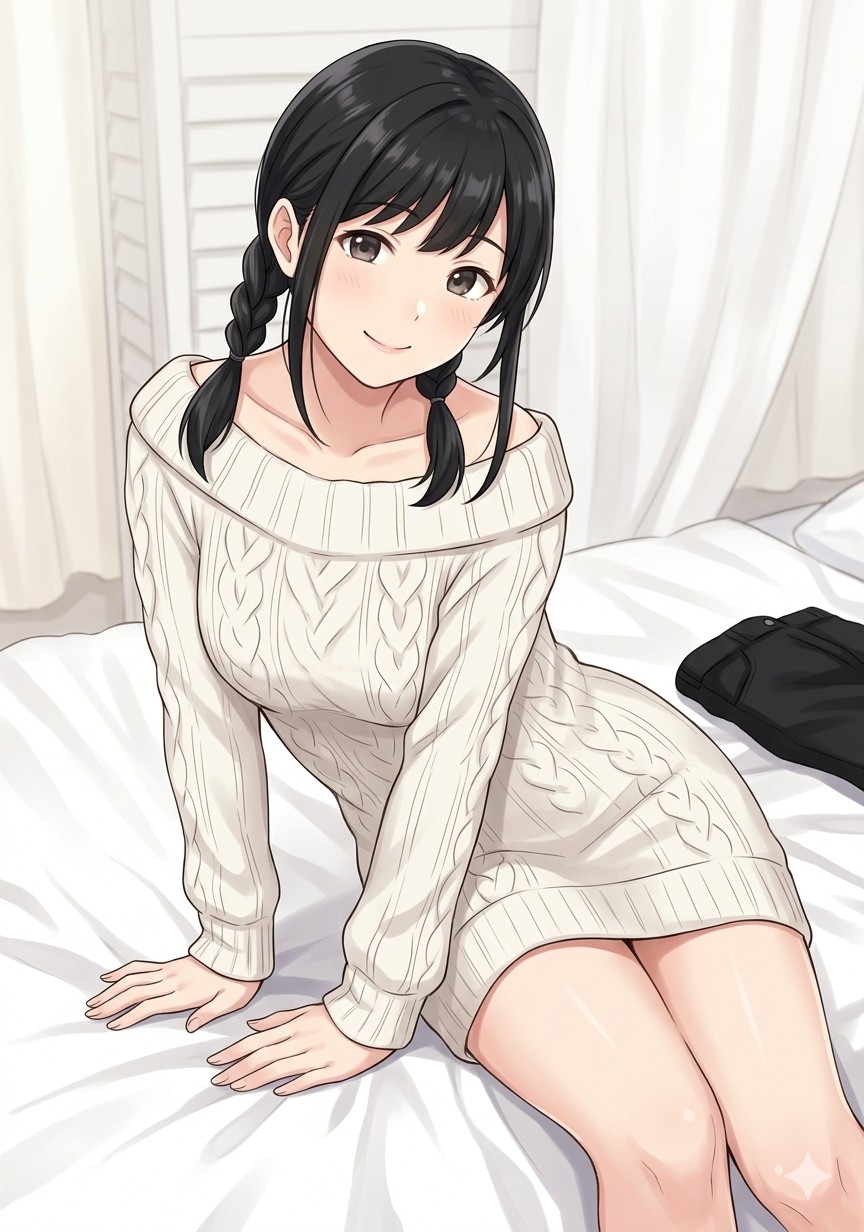 ベッドで両手をつき曲線美を出すSラインポーズ